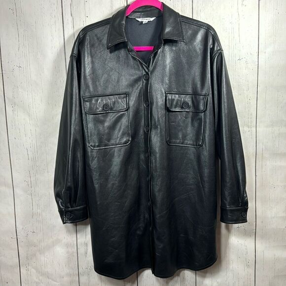 Steve Madden Black Leather Shacket - Picture 1 of 16